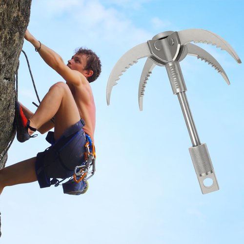 Grappling Hook Folding 4-Claw Multifunctional Stainless Steel Hook for Outdoor Camping Hiking Tree Rock Mountain Climbing