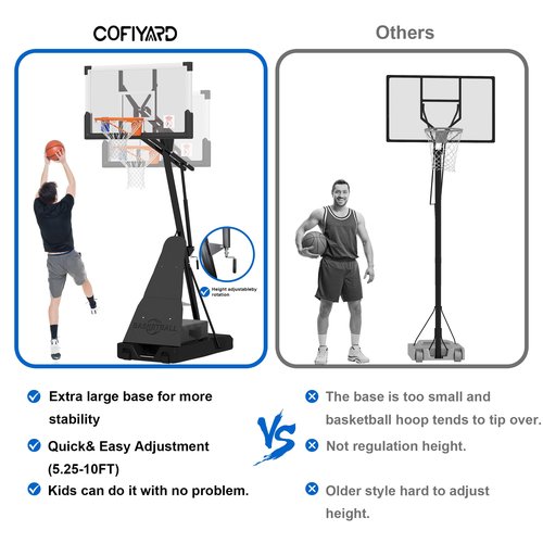 Cofiyard LED Light Portable Basketball Hoop Outdoor with Extra Sandbag, 5.25-10FT Height Basketball Hoop Outdoor with Extra Large Capacity Base, Adjustable Basketball Goals System