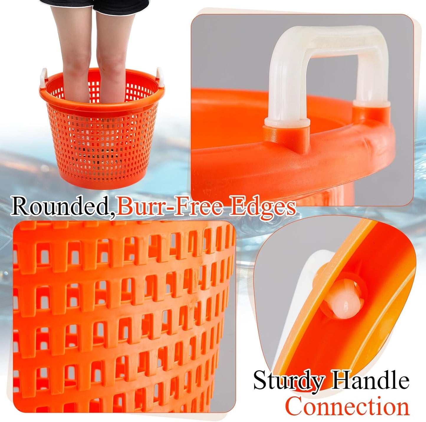 2 Pcs Heavy Duty Fish Basket 100 lbs Orange Seafood Basket for Crawfish Fishing Laundry Storing Fruits and Vegetables Multiple Usage
