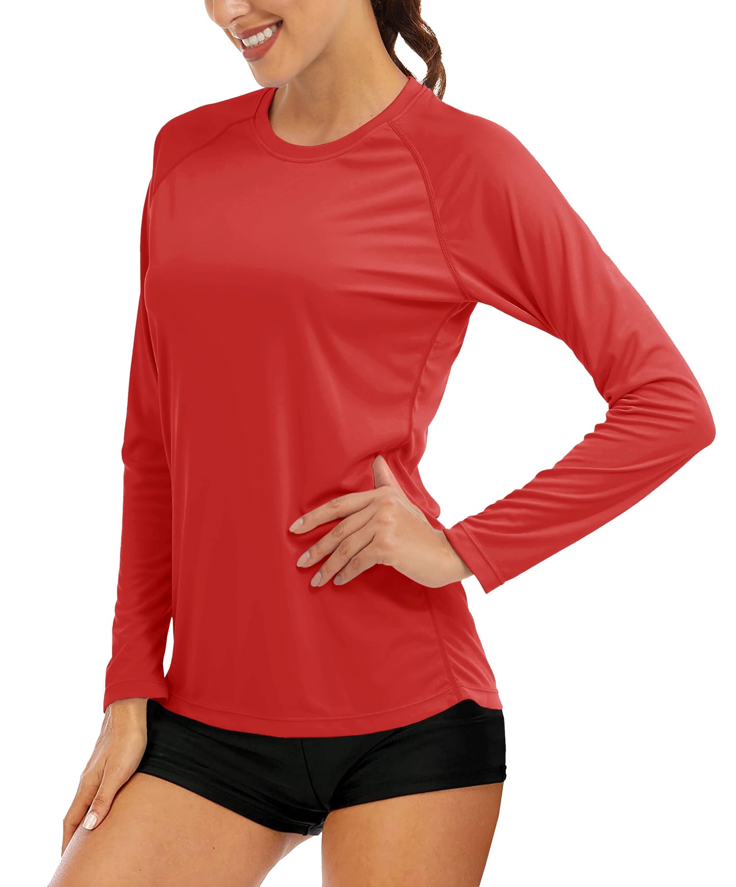 MAGCOMSEN Women's UPF 50+ Sun Protection Long Sleeve Quick Dry Running Shirts - Tomato Red