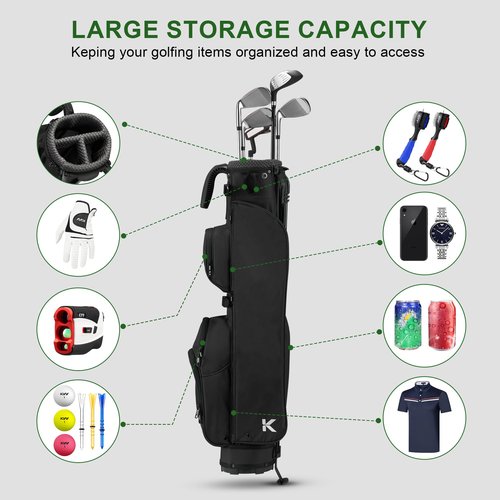 KVV Lightweight Pitch and Putt Golf Bag with Stand, Adjustable Dual Straps, Golf Stand Bag for Extra Storage in a Smaller Size(Black)