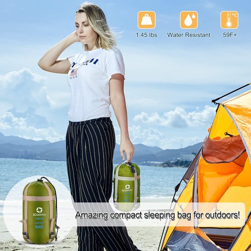 ECOOPRO Portable, Waterproof, Lightweight Sleeping Bag with Compression Sack - For Camping, Backpacking & Hiking