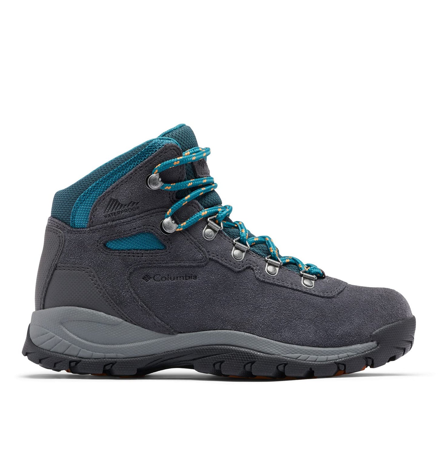Columbia Womens Newton Ridge Plus Waterproof Amped, Shark/River Blue, 5.5