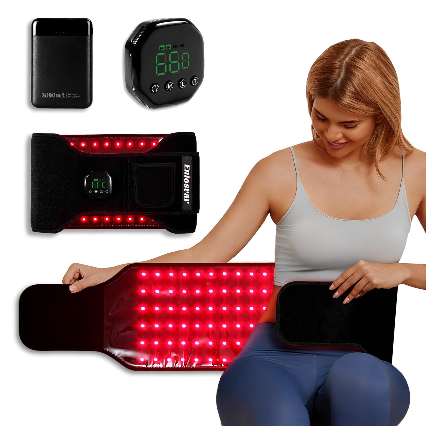 Red Light Therapy Belt, 7500mAh Cordless Infrared Light Therapy for Body, 3-in-1 660nm&850nm, with Elastic Band & Storage Bag