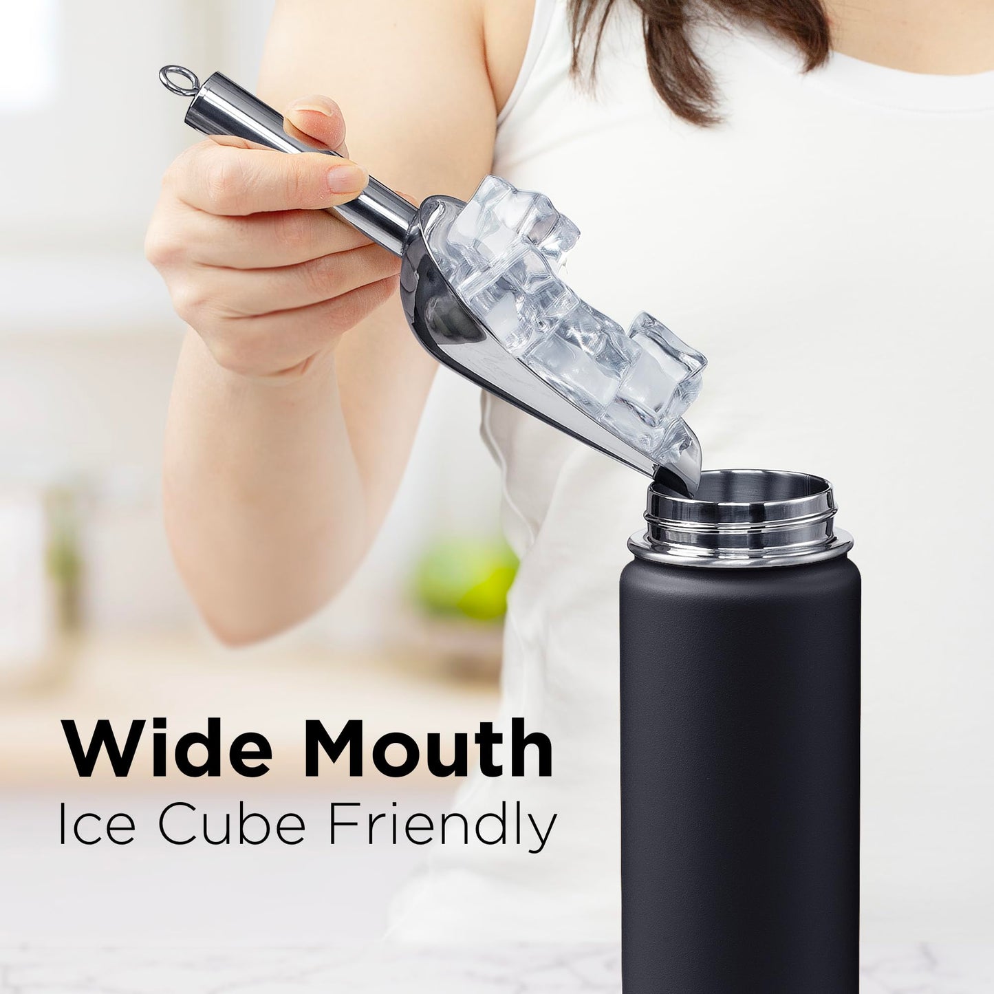ThermoProof Double-Walled Vacuum Insulated Stainless Steel Water Bottle - Wide Mouth with Chug & Spout Lids, Dishwasher Safe, Reusable, Leakproof, Hot & Cold for Men, Women & Kids - 22oz, Black