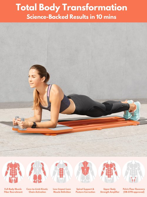 TONTATTA Pilates Board for Women Workout Slider 6 in 1 - Portable Pilates Reformer Set at Home - Mini Multifunctional Ab Exercise Board Equipment / Ski Machine 15lb Assist 265lbs Capacity