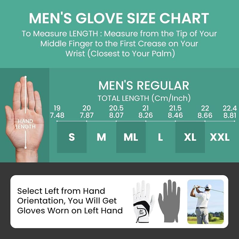 Amy Sport Golf Gloves for Men 3 Pack - Left or Right Hand, White (Variation of THIS listing: White-3 Pack+Left+Large)