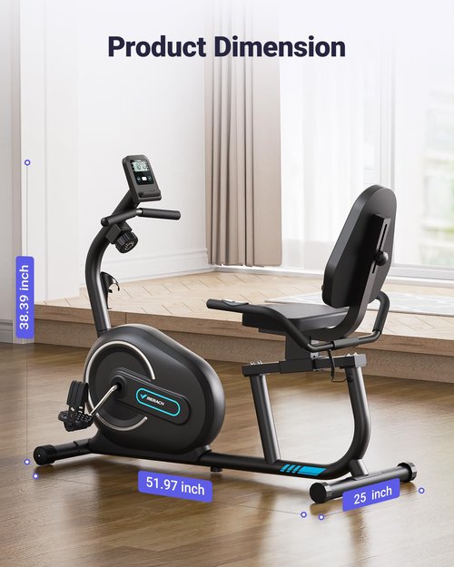 MERACH Recumbent Exercise Bike for Home with Smart Bluetooth and Exclusive App Connectivity, LCD, Heart Rate Handle, S08 Magnetic Recumbent Bikes, Black