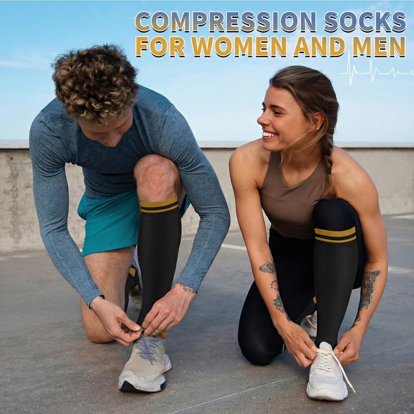 Sooverki Copper Compression Socks for Men & Women 8 Pack 15-20mmHg - Knee High Stockings Best Support for Running Athletic Work Travel Black Wide Calf Nylon plain gifts
