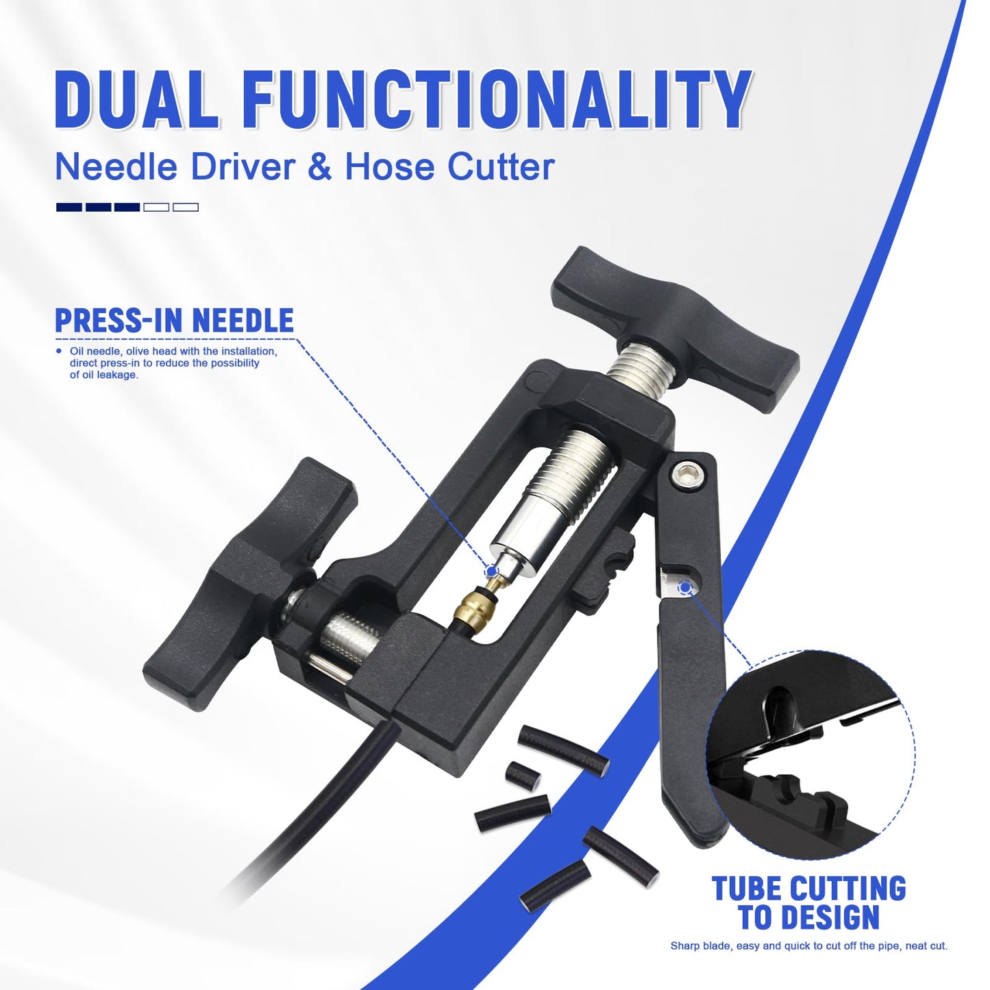 2 in 1 Plastic Needle Driver Insertion and Hydraulic Hose Cutter Tool for Bicycle MTB Road Bike Brake Repair, Lightweight Brake Line Cutter and Oil Fitting Install