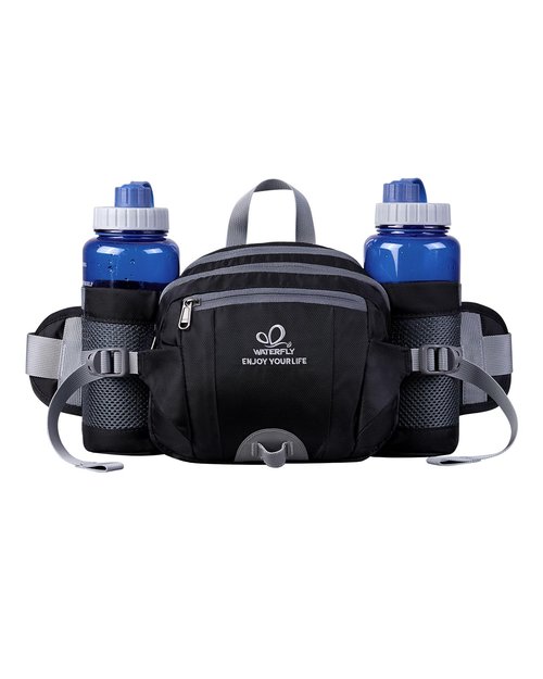 WATERFLY Fanny Pack Waist Bag: Fannie Pack 2 Water Bottle Holders Lumbar Belt Hiking Walking Running Jogging Camping Large Woman Man (Bottle Not Included)