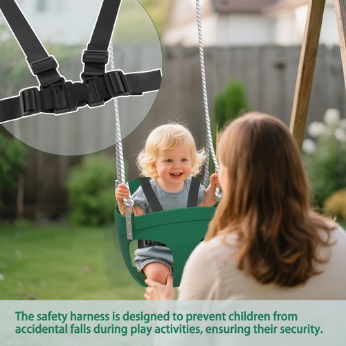 Toddler Swing, Heavy Duty Kids High Back Bucket Swings Ages for 3-6 with Snap Hooks and Safety Harness, Safety Design Easy Install Baby Swing for Outdoor Playground, Backyard (Green)