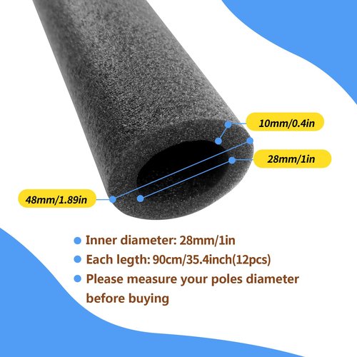 MSSVIGING 1" Trampoline Pole Foam Covers, Trampoline Pole Foam Padding Replacement, 35.4'' Length Each Enclosure Sleeve, Black, 12 Pcs