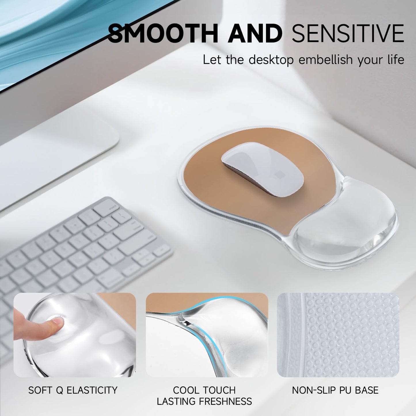 icolor Crystals Gel Wrist Rest Mouse Pads Ergonomic Mouse Mat with Memory Gel Cushion,Non-Slip PU Base Desk Skid Gel Pad for Computer Laptop,Relieves Wrist Pain (Lightpurple)