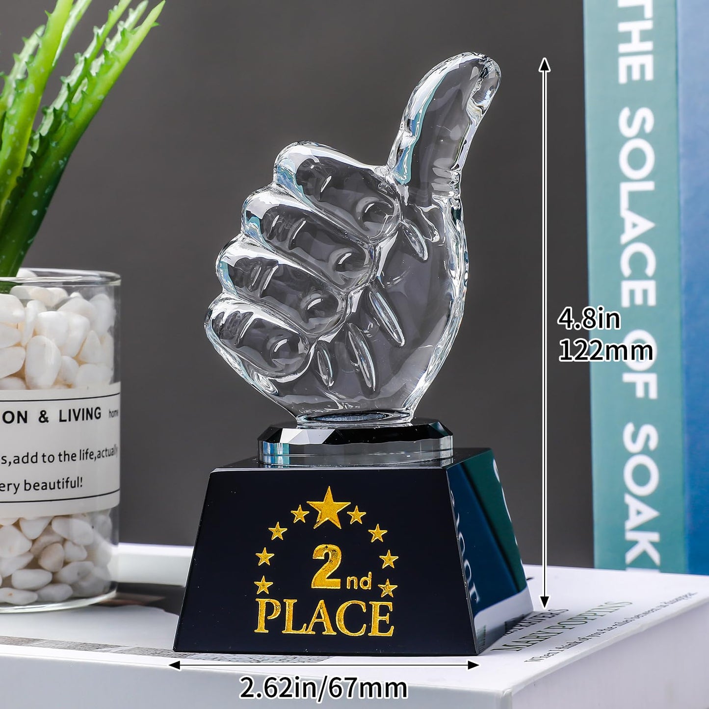 LONGWIN 1st 2nd 3rd Place Trophy Set Glass with Thumbs Up for Winner, 2nd Place Trophy Award for Sports Tournaments Talent Show Competitions