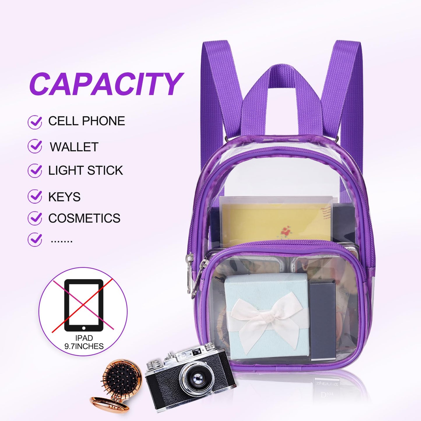 USPECLARE Clear Mini Backpack Stadium Approved for Little Boys & Girls, Transparent Backpack for Concert, Festival, Sport Events