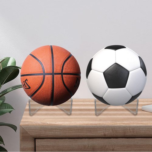Larrel 6 Set Basketball Holder, Clear Acrylic Basketball Football Stands for Display Lightweight Yet Sturdy Ball Stand for Football Basketballs Soccer Volleyball Rugbys