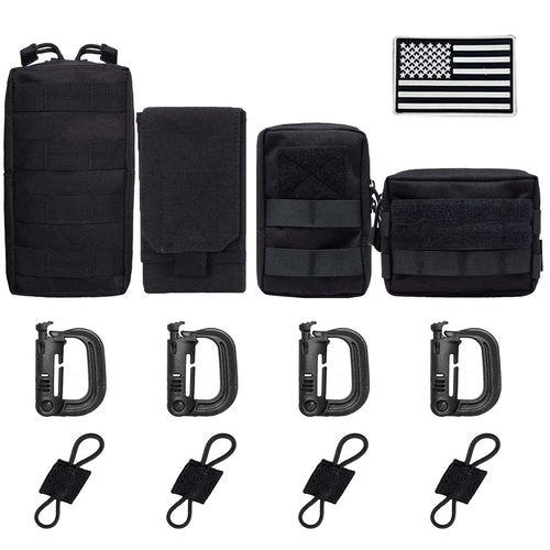 LUYEJKO 4 Pack Tactical Molle Pouches,Molle Backpack Attachments,Small Tactical Pouch for Backpack (Black)