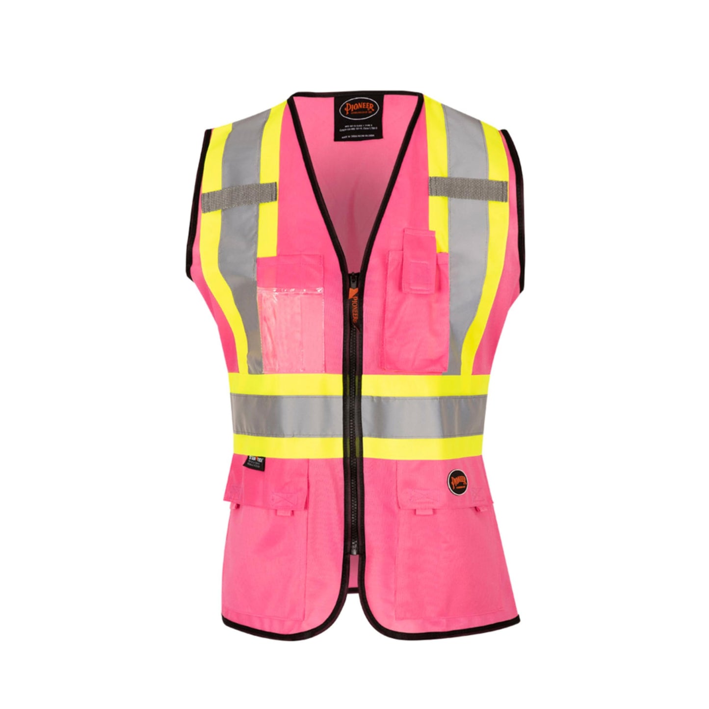 Pioneer Safety Vest for Women With Pockets - Hi-Vis Class 1, Reflective Tape - For Construction - Pink