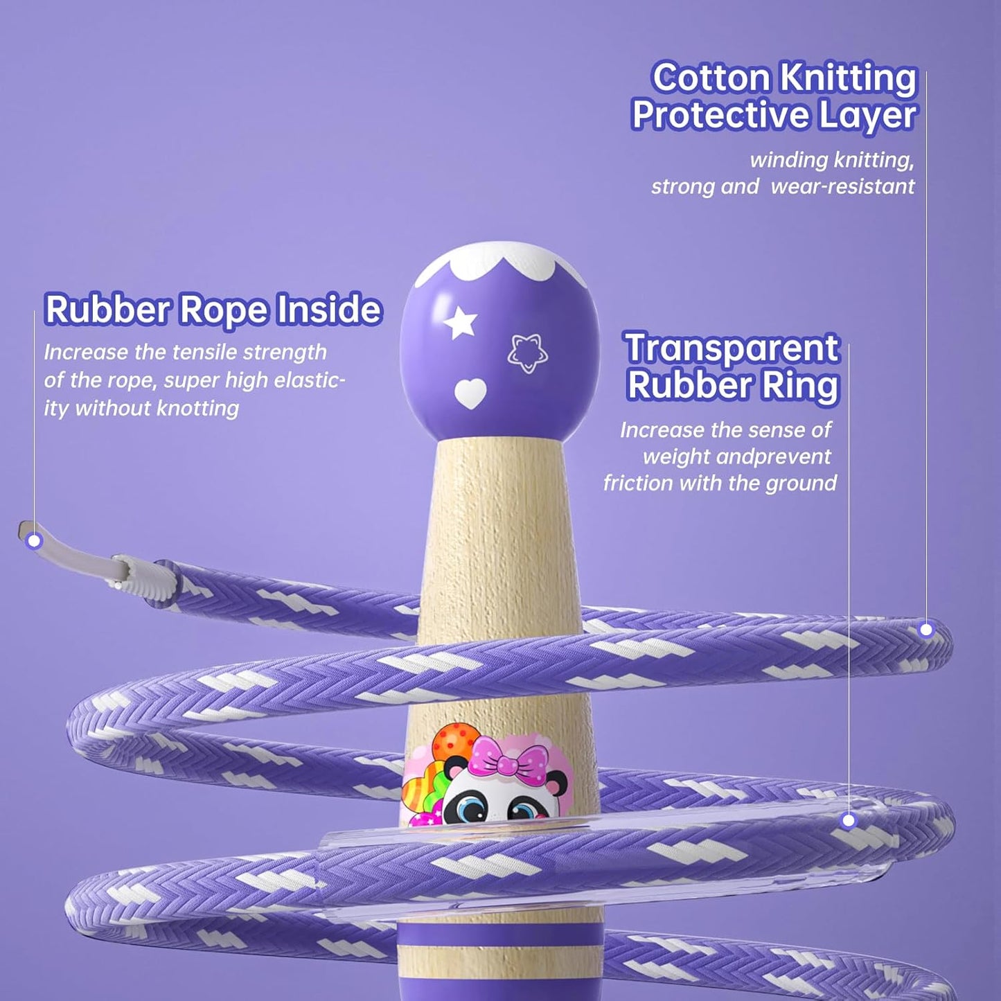 Jump Rope for Kids-Adjustable Cotton Braided Skipping Rope with Wooden Handle for Toddler Fitness Workout Exercise Outdoor Activity