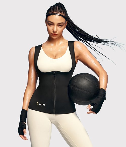 Junlan Sauna Suit for Women Waist Trainer Vest Sweat Tank Top Shaper for Women with Zipper (Black, Medium)
