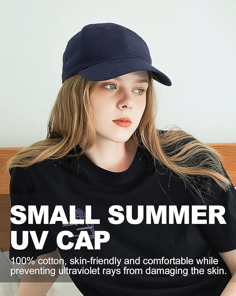 Small Baseball Cap for Adults - Navy Blue, Adjustable Unstructured Dad Hat (55-57cm), For Men & Women