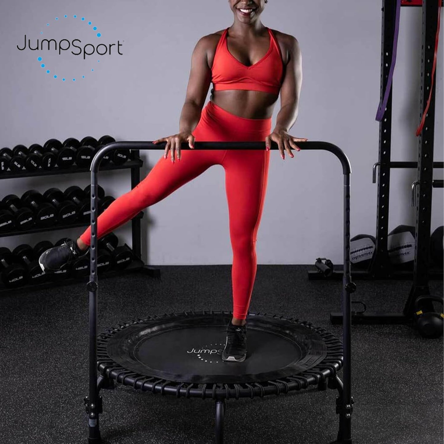 JumpSport Handle Bar Accessory for Arched Leg Fitness Trampolines | Black | Adjustable Height Settings | Trampoline Not Included