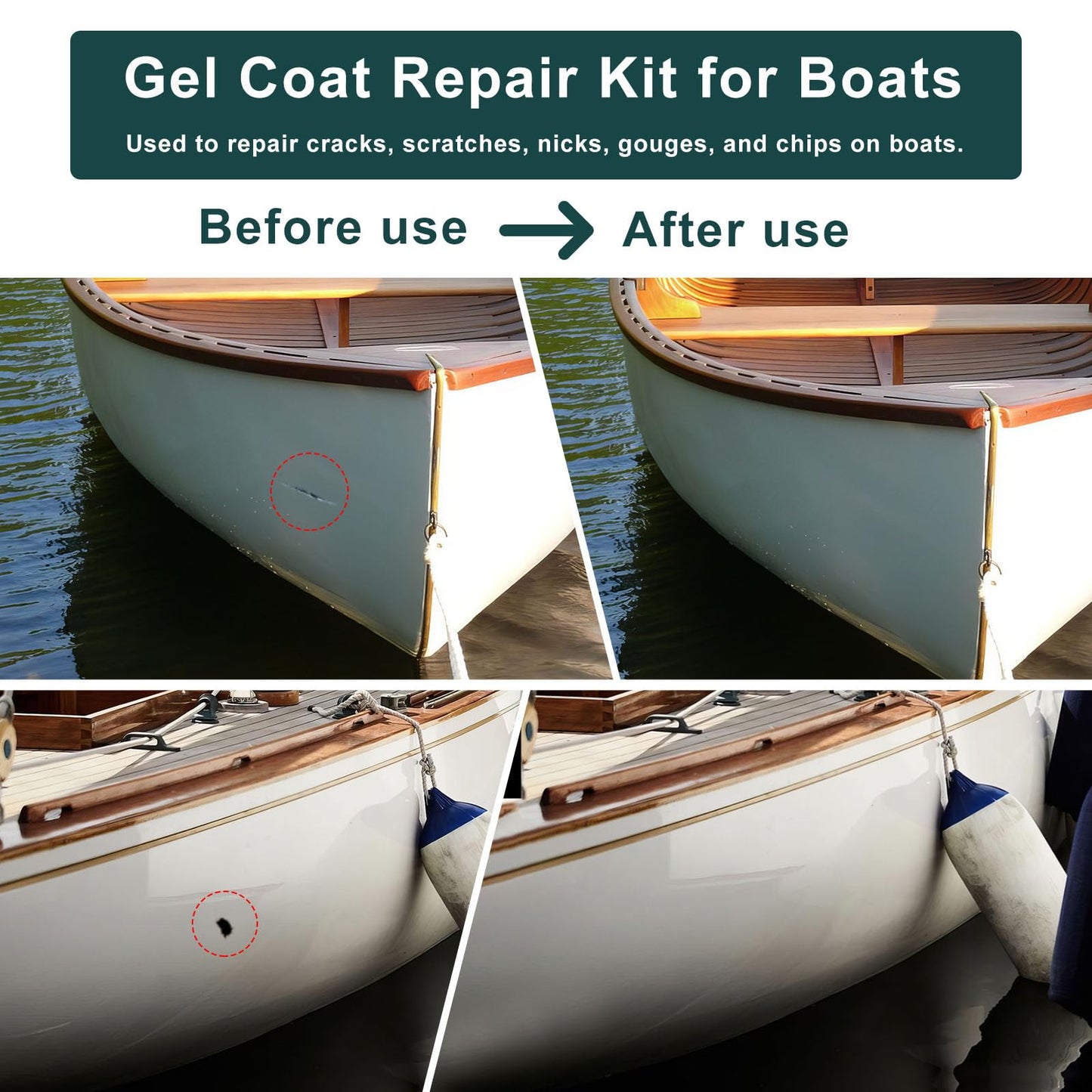 GDDP 200g Gel Coat Repair Kit for Boats, Repair Cracks Scratches Chips Holes Gaps, for Fiberglass, Porcelain, Acrylic