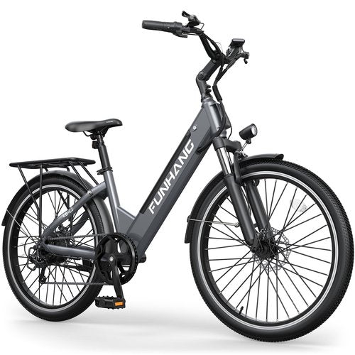Funhang Electric Bike for Adults, 1000W Peak Ebike, 50Miles 21.7MPH Step Thru Electric Bicycle, 26" Commuter E Bikes with 48V Built-in Removable Battery, Adjustable Stem, 7-Speed, Front Suspension