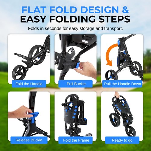 SereneLife Golf Push Pull Cart – Lightweight, Foldable, Bag Holder with Adjustable Handle, Caddy Accessories, Compact Folding Golf Trolley for Travel