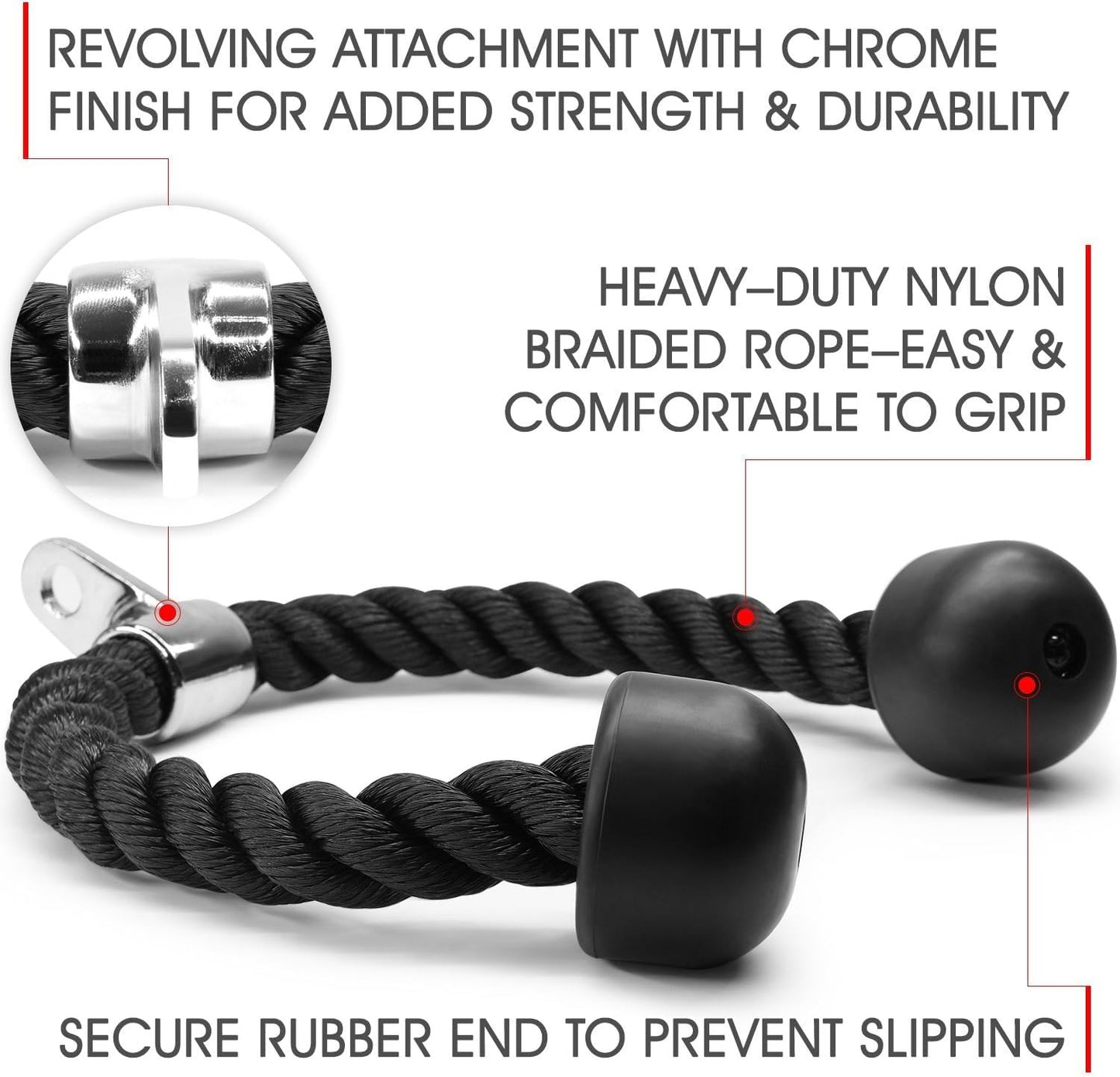 Yes4All Combo Tricep Rope & Single D-Handle for Cable Machine – Chrome D-Handle Cable Attachment – Tricep Rope Pull Down