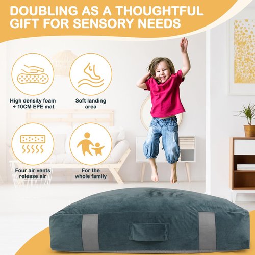 FINCOME Crash Pad 4'x3' Crash Pads for Kids Sensory with Foam Blocks Gray Sensory Pad with Washable Cover Sensory Crash Pad for Climbing Gymnastics Sensory Tool for Schools, Sensory Therapy 48”x 36”