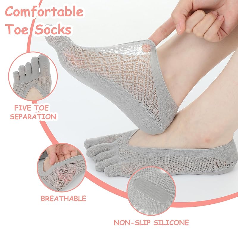 Toe Socks for Bunions, 5 Pairs Five-Finger No-Show Compression Sock Set