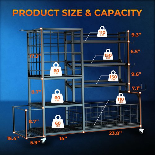 XXL Dumbbell Rack Weight Stand - 4-Tier Adjustable Heavy Duty Weight Rack for Dumbbells, Home Gym Storage Rack for Kettlebell, Balls,Yoga Mat Holder, Workout Equipment Storage Organizer with Wheels