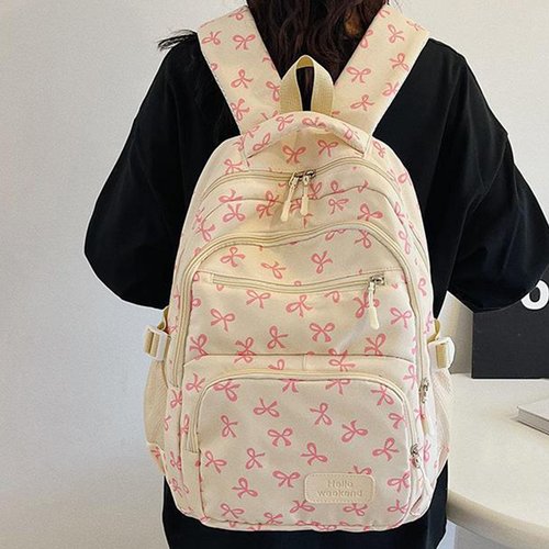 Yaxhsi Bow Backpack 3Pcs Set for Girls, Aesthetic Daypack Bow Rucksack, Cute Backpack Set Large Capacity (Pink)
