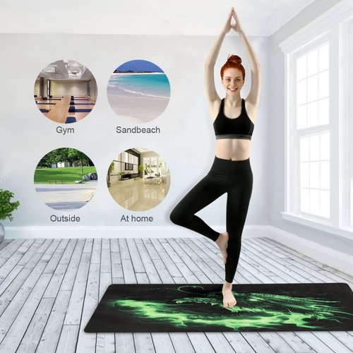 Flradish Flame Green Dragon Yoga Mat Durable & Thick Gym Fitness Mat,Non Slip Natural Rubber Yoga Mat for Yoga, Pilates & Floor Workouts
