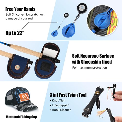 Maxcatch Extreme-X Fly Fishing Rod and Reel Combo, 3-8wt Complete Starter Fishing Outfit with Fly Box, Flies, Rod Clip Holder, Rod Case, Extra Tip Section (8wt-9' 4pc Rod, 7/8wt Reel)