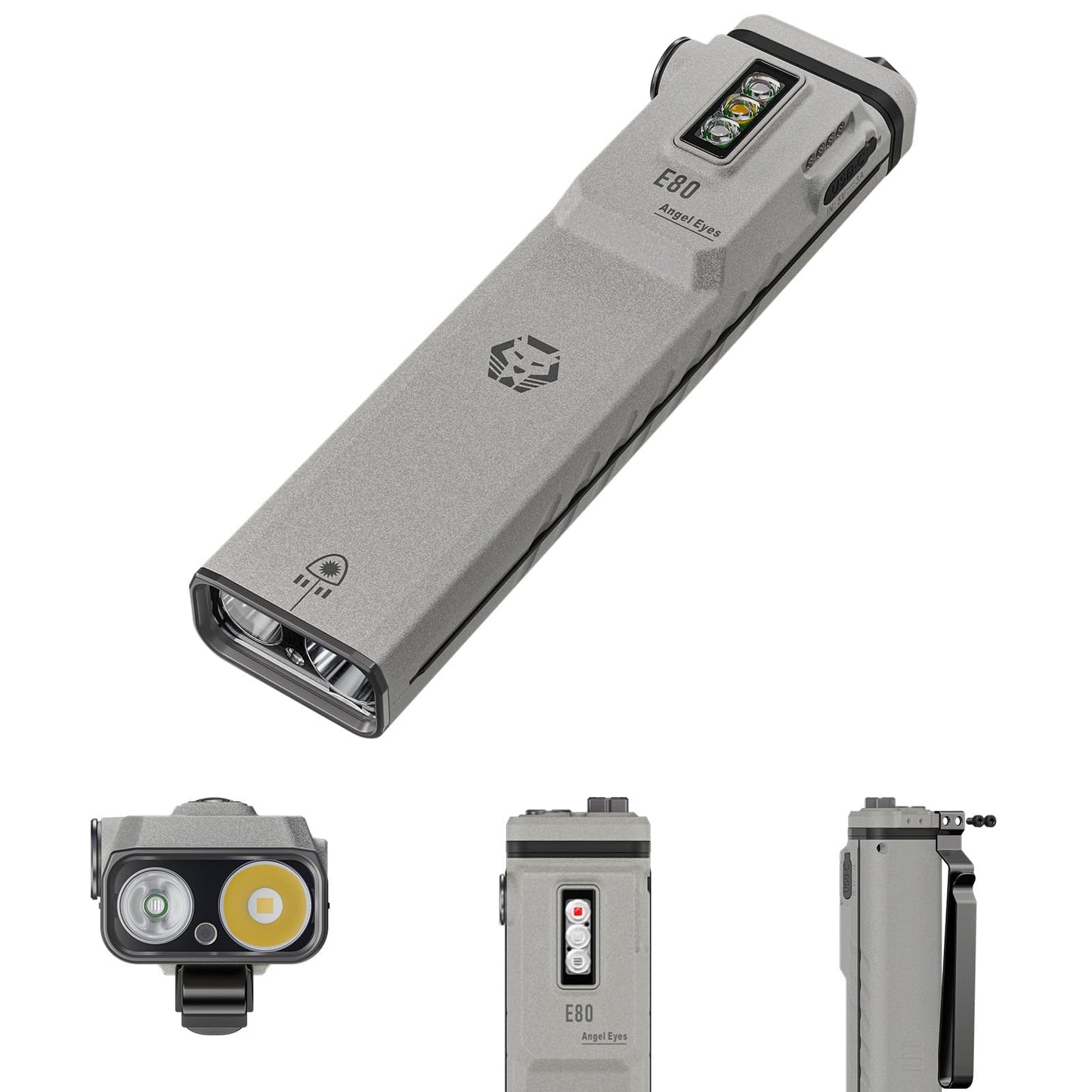 RovyVon Angel Eyes E80 Flat EDC Flashlight, 1800 Lumens Pocket Flashlight Rechargeable, Combines with Green Laser, UV, Red and White Light, 3000 mAh Battery, Marble