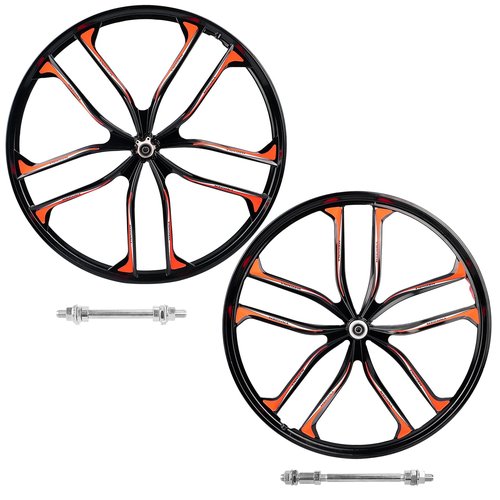 MEGHNA Bike Wheelset 10 Spokes Lightweight Aluminium 26 inch Integrated Wheel Compatible with 6 Bolts Disc Brake 7-12 Speed Thread Freewheel Hub for Mountain Bike Folding Bike (Black, 26 inch)