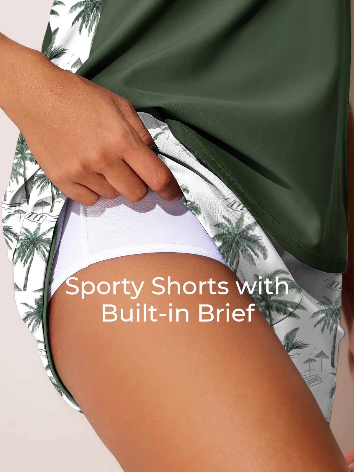 Summer Mae Blouson Tankini Swimsuits for Women 2026 Tummy Control Two Piece Bathing Suits with Sporty Pockets Swim Shorts Green Shadowa Size 14