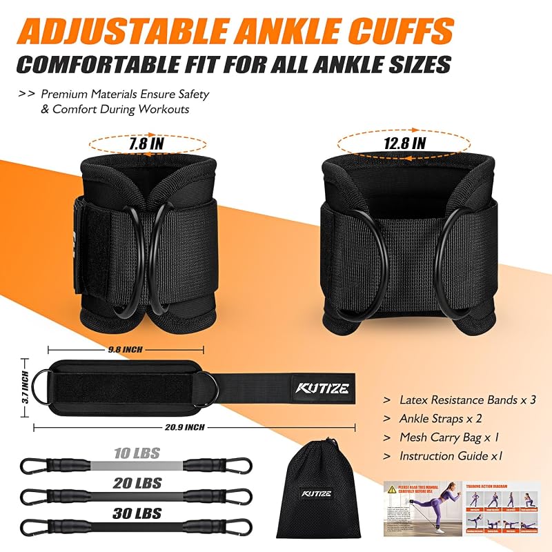 Ankle Resistance Bands with Straps for Women - 3-Level 10/20/30 lb, Dark Gray (Variation: 1-Dark Gray)