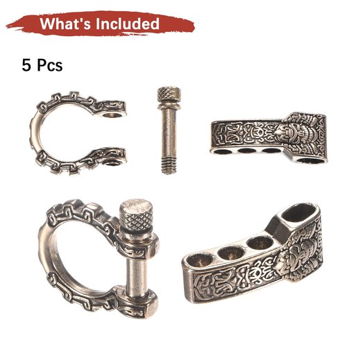 TIXIPEM Paracord Bracelet Shackle Buckle [5PCS] - Adjustable Metal Pattern Bow Shackle Use for Survival Bracelets Belt & Outdoor Rope - [Ancient Gold-Round Head] Screw Pin Anchor Buckles