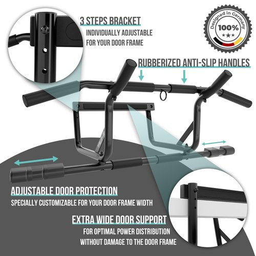 PULLUP & DIP Doorway Pull-Up Bar Without Screwing And No Slipping, Professional Door Frame Chin-Up Bar With Pull-Up Band, Padded Handles + eBook, Up To 240 lbs