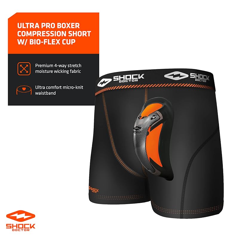 Shock Doctor Ultra Pro Boxer Compression Shorts with Carbon Flex Cup - Black, Large