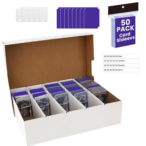 EBOAUSI Trading Card Storage Box Large-Capacity, Card Case–Holds 3940 Cards,Includes 50 Soft Sleeves,8 Dividers&5 Supporters–for Sports, TCG, MTG Cards((1-PACK)