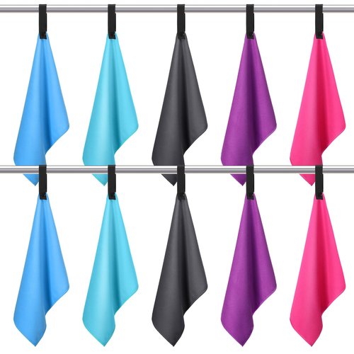 SmoothNovelty 10 Count Quick Dry Microfiber Camping Towels 25x32 cm Travel Hand and Face Towel with Hang Loop Lightweight Fast Drying Washcloth for Hiking Outdoor Adventures Yoga(5 Colors)