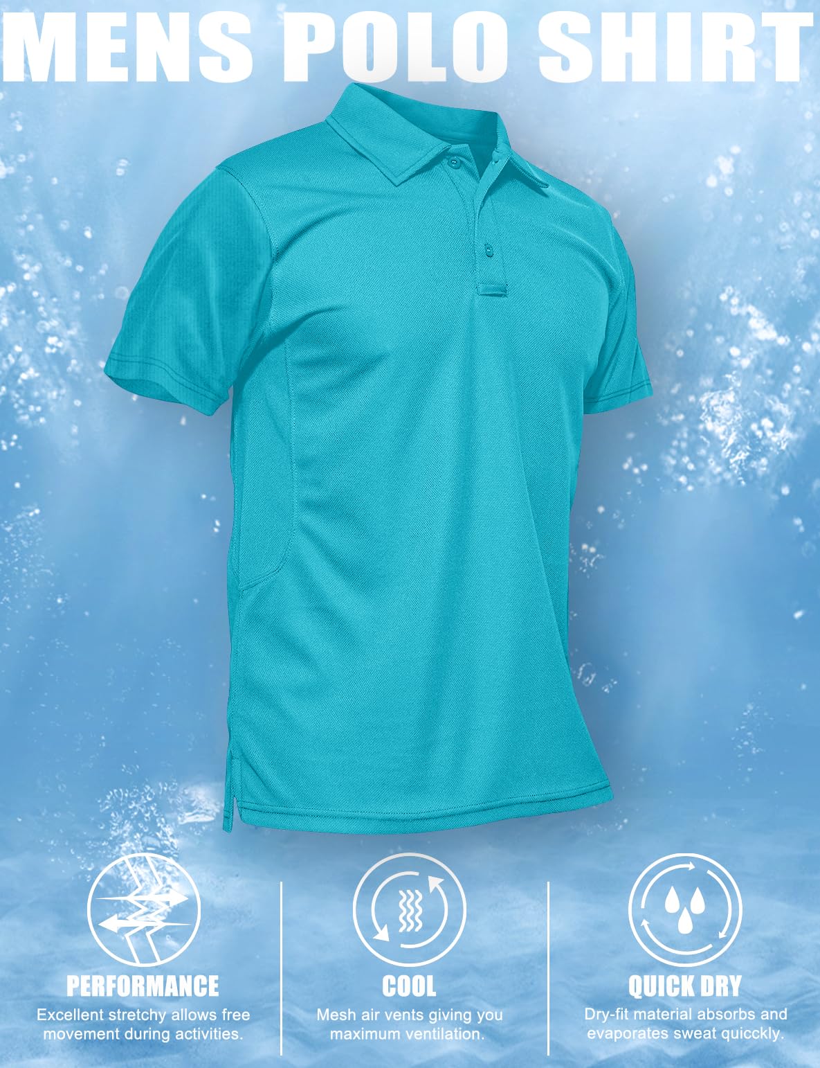 MAGCOMSEN Mens Polo Shirts Golf Shirts Polyester Quick Dry Light Work Shirts Golf Polo Shirts Ice Blue XXL