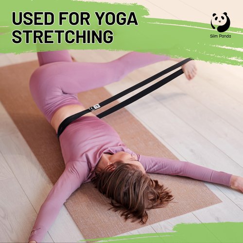 Slim Panda Yoga Strap with Adjustable D-Ring Buckle, Cotton Yoga Belt for Fitness, Pilates, Physical Therapy, Improve Flexibility (10+ Colors, 6 Feet/8 Feet)