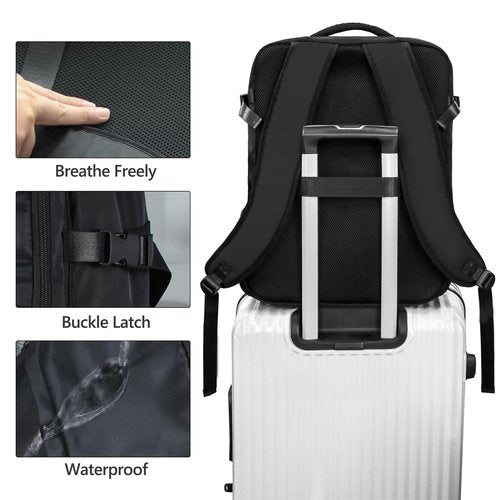 SUOCO Travel Backpack with Vacuum Bag, 60L Seal Compression Air Vac Back Pack with Travel Hand Pump, Carry On Suitcase Luggage Flight Approved for Men Women Personal Item, Black