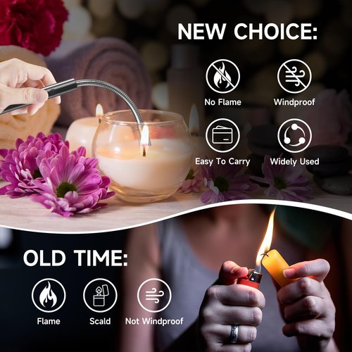Flame bird 2 Pack Electric Candle Lighter Flameless Arc Windproof Flexible Long Neck USB Rechargeable Lighter for BBQ Grill Fireworks Camping.